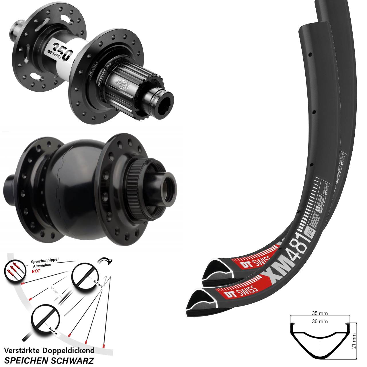 Centerlock Laufradsatz 27,5 Zoll DT Swiss XM481 350 DEG72 SON 28 Micro Spline Boost