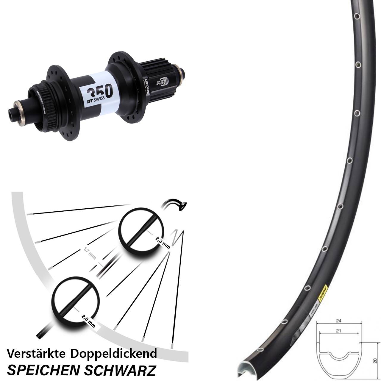 Centerlock Hinterrad QR 28 Zoll Mavic XC621 DT Swiss 350 Micro Spline