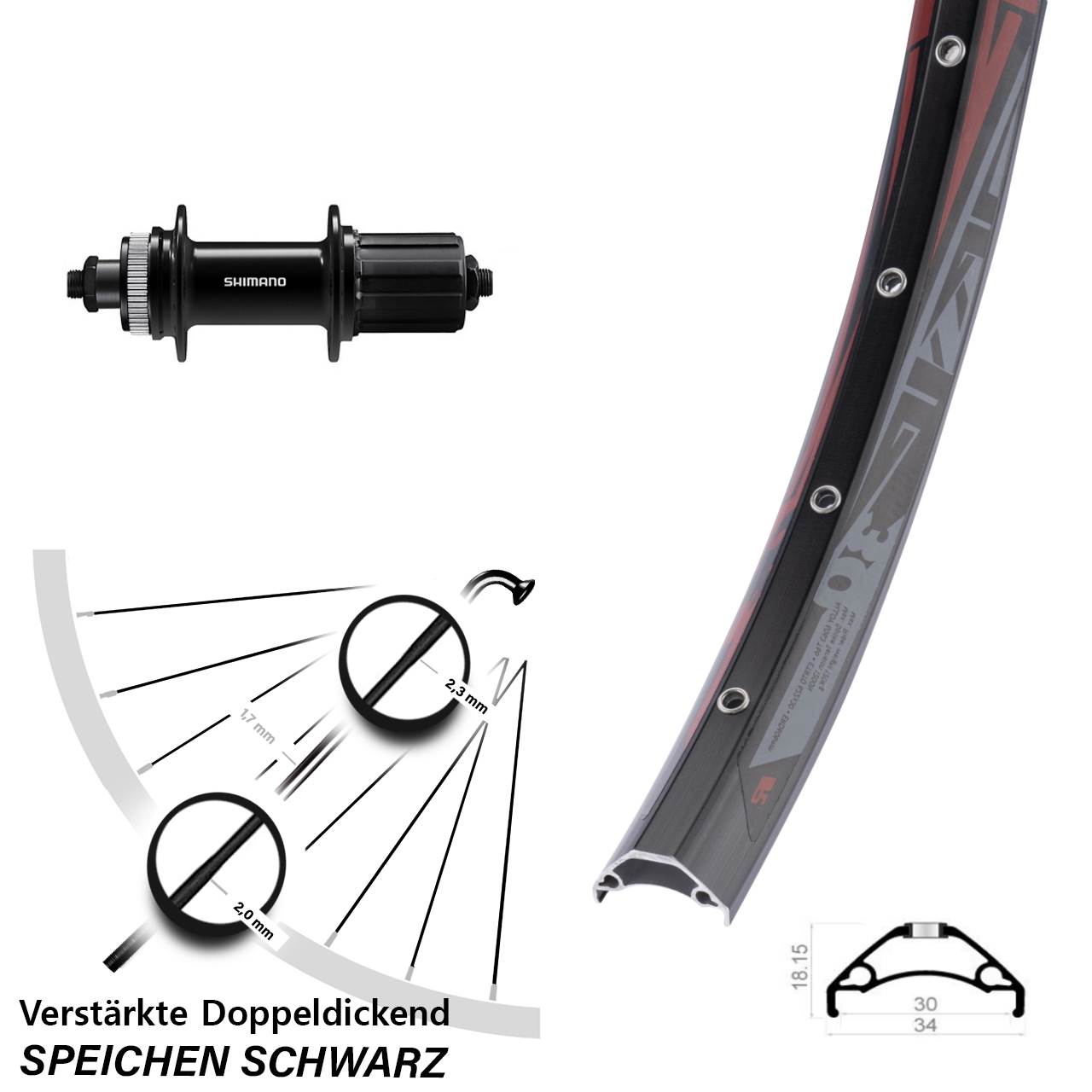 Disc Hinterrad 29 Zoll Rodi TRYP 30 Shimano FH-QC400 8-11 fach HG für Schnellspanner