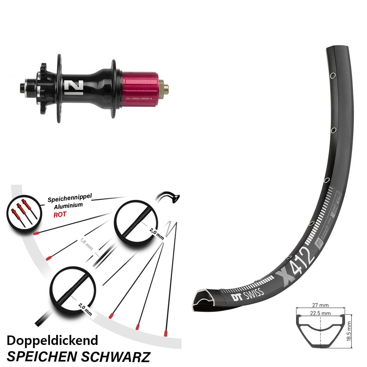 Hinterrad 6-Loch QR 28-29 Zoll DT Swiss X 412 Novatec D792 8-12 fach