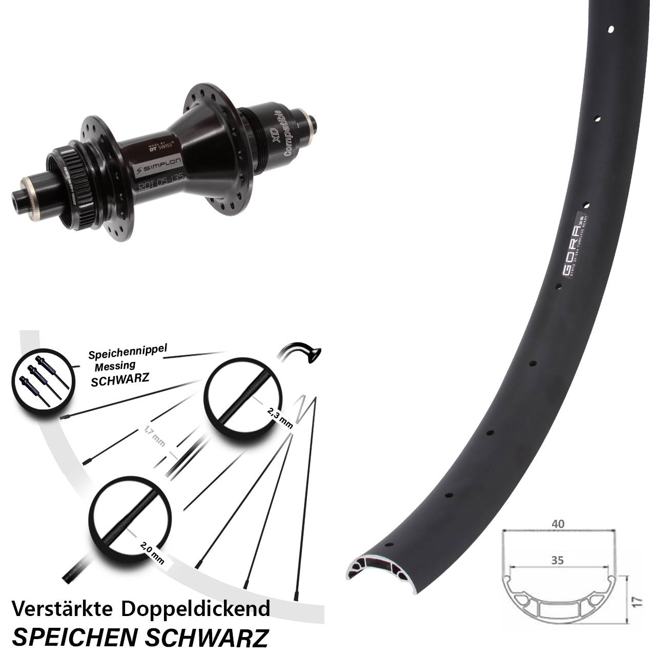 Hinterrad Centerlock 27,5 Zoll Gora 35 DT Swiss 370 XD 11-12 fach für Schnellspanner