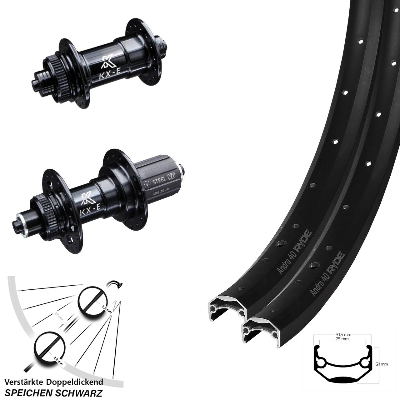Centerlock Laufradsatz 20/26 Zoll Ryde Andra 40 KX-E 8-12 fach HG QR