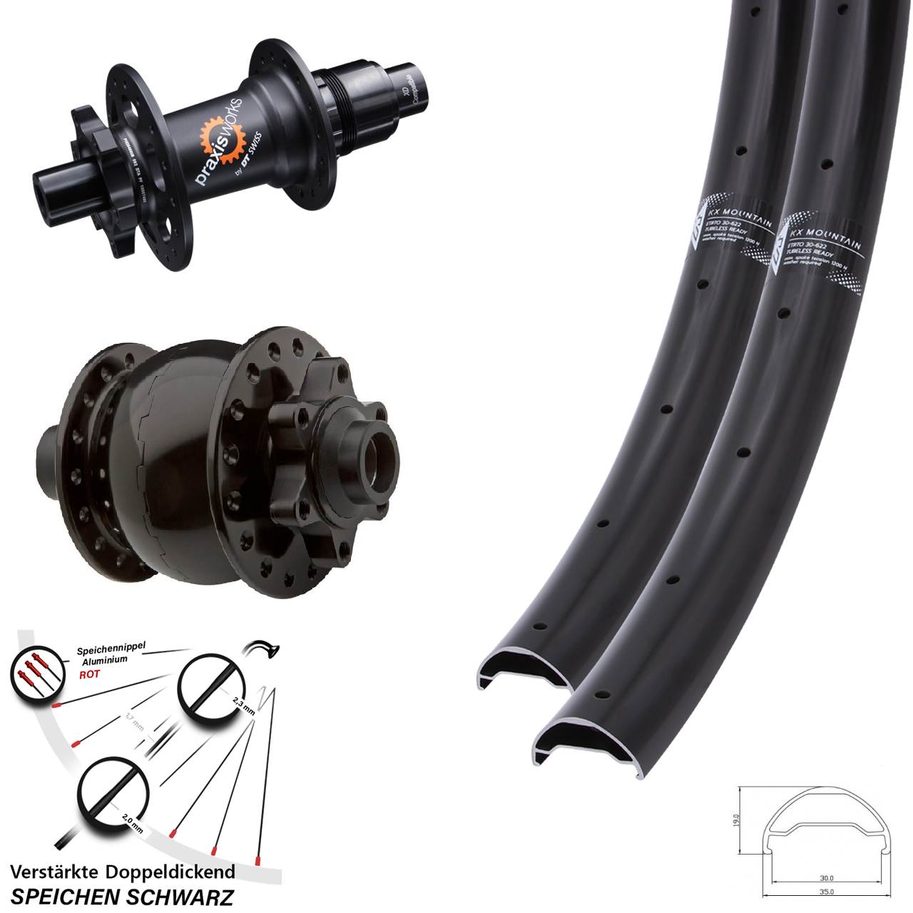 Disc Laufrad-Satz 15x100 12x142 29 Zoll KX Mountain DT Swiss 350 SL SON 28 XD 11-12 fach