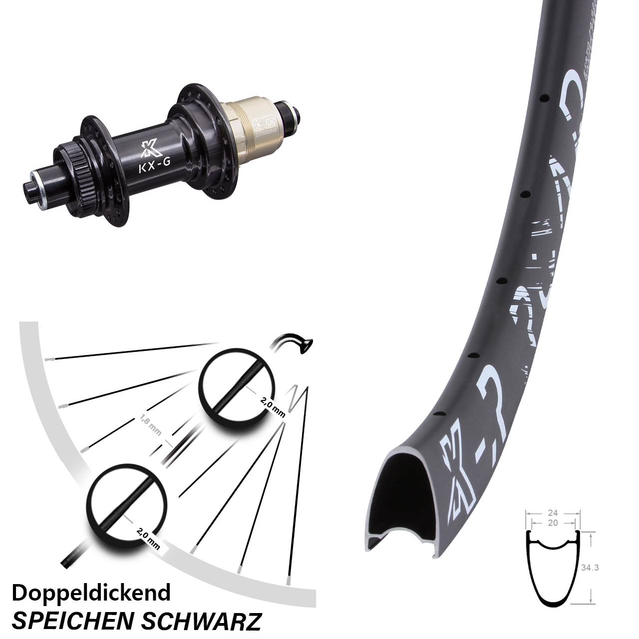 28 Zoll KX-GR Road XD-R Hinterrad Centerlock für Schnellspanner