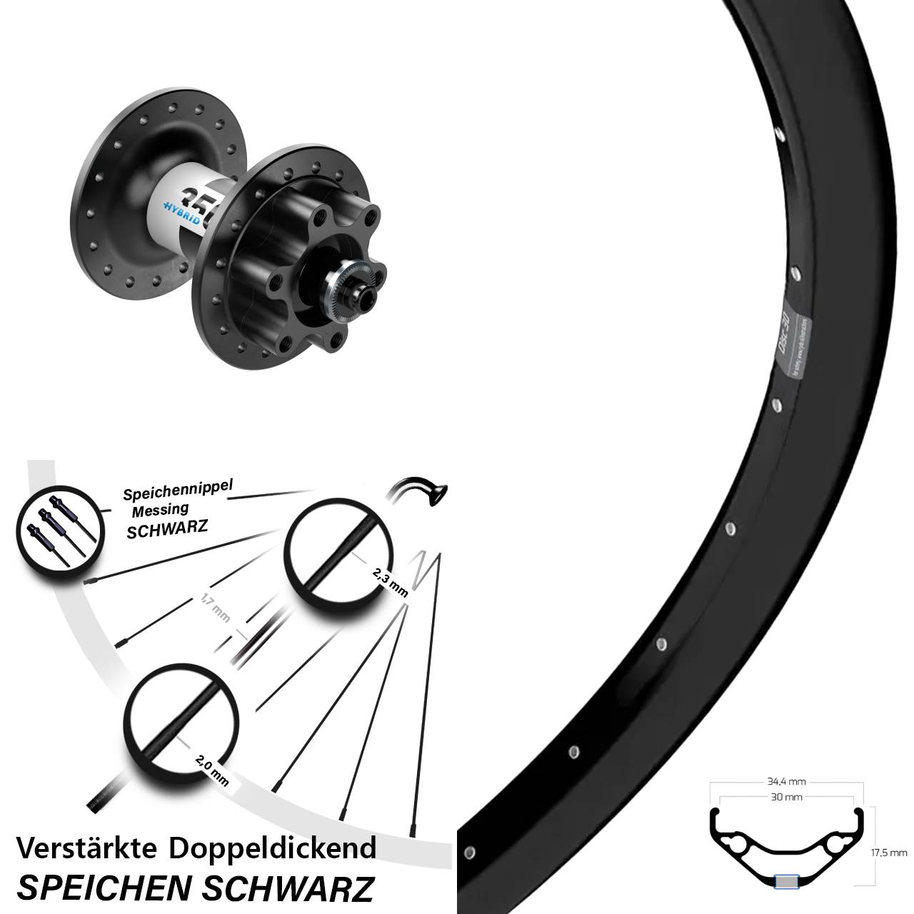 Ryde Disc 30 DT Swiss 350 Hybrid 29 Zoll Vorderrad 6-Loch für Schnellspanner