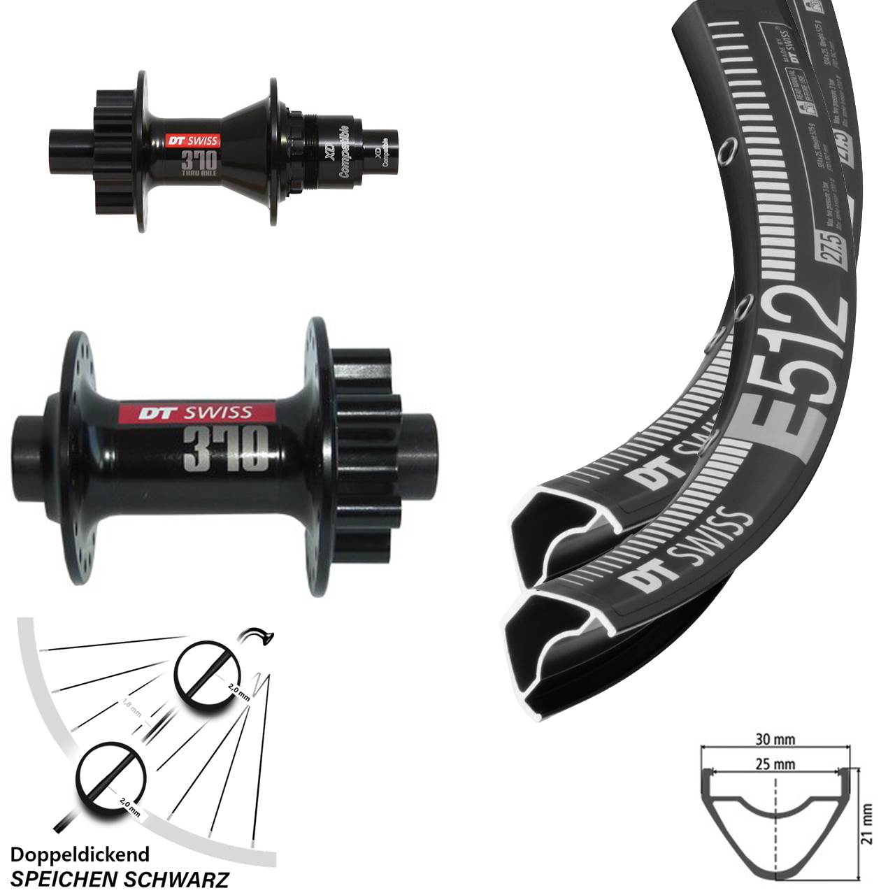 29 Zoll Laufradsatz DT Swiss E 512 15/100-12/142 mm Sram XD 6-loch