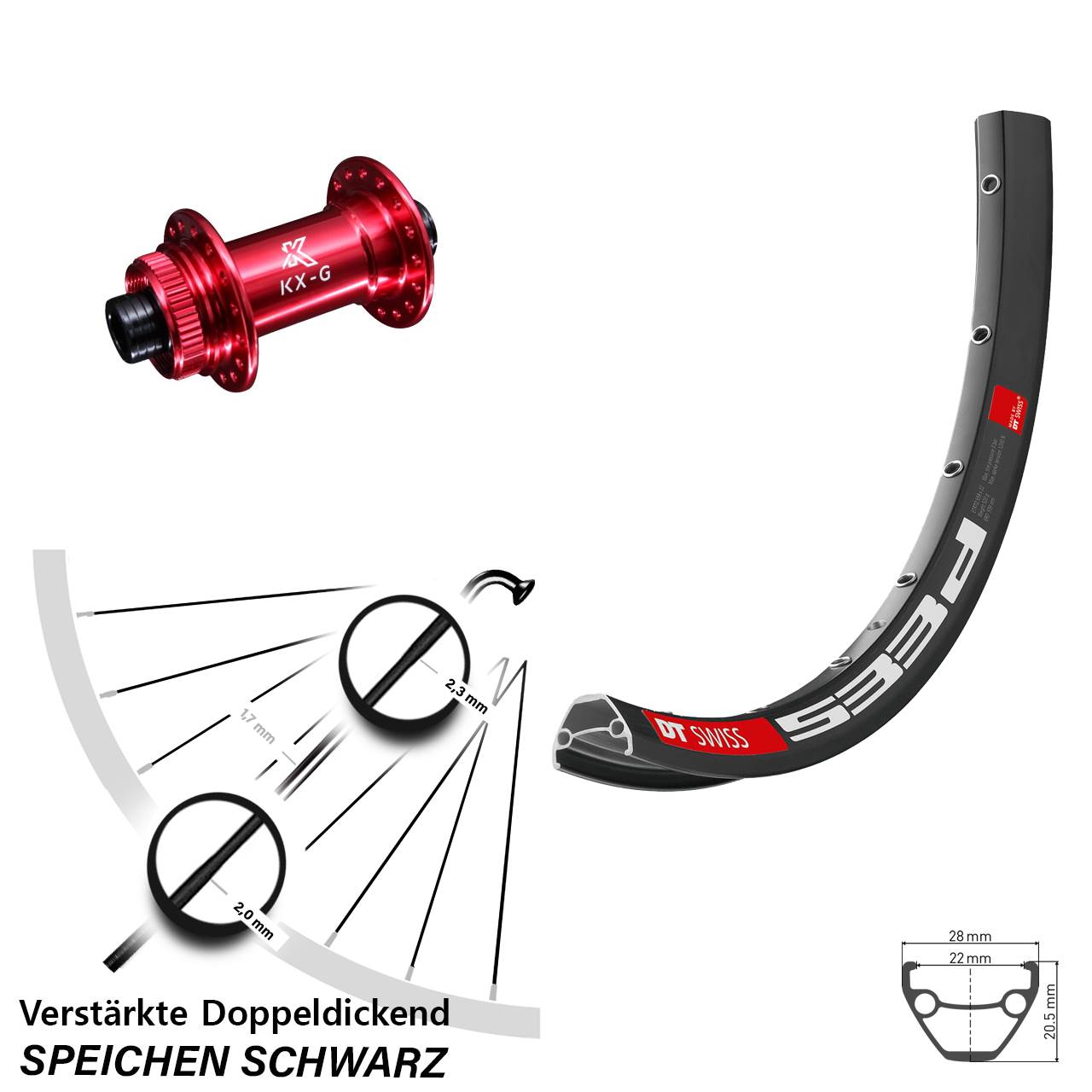 DT Swiss 533d KX-G rot 29 Zoll Centerlock Vorderrad 15x100