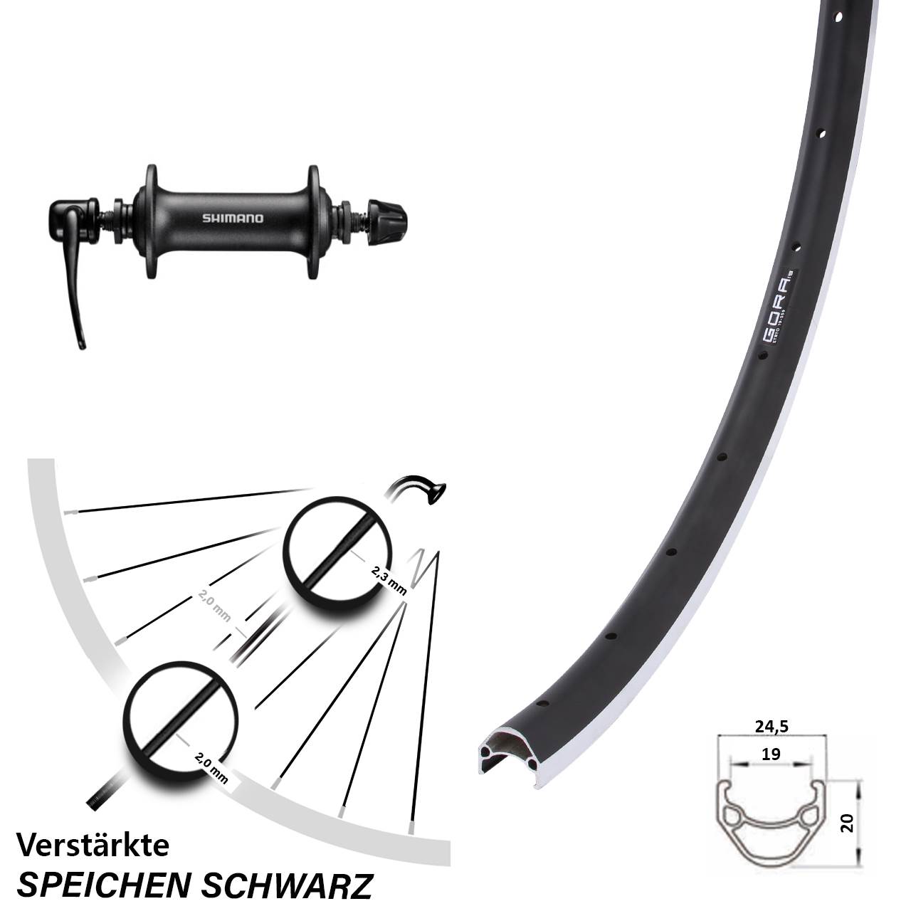 Vorderrad 26 Zoll Gora 19 Shimano T3000 QR