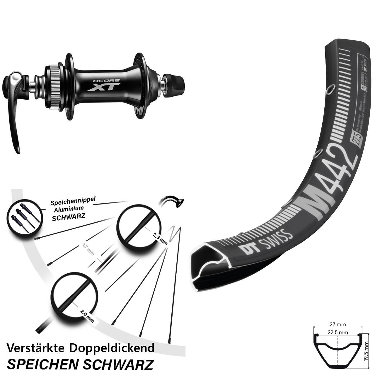 Centerlock Vorderrad 29 Zoll DT Swiss M 442 Shimano Deore XT für Schnellspanner