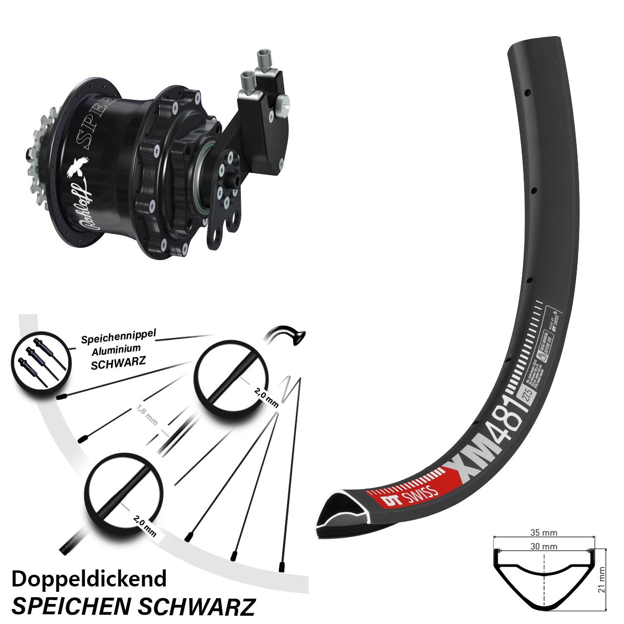 27,5 Zoll DT Swiss XM 481 Rohloff Speedhub 500/14 CC DB Tandem