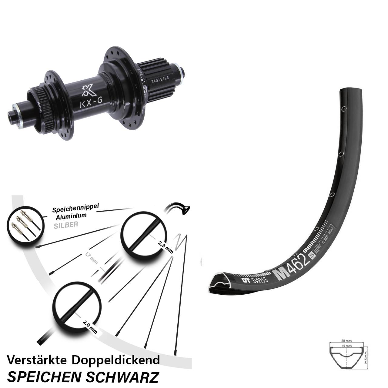 Disc Laufrad für Schnellspanner 27,5 Zoll DT Swiss M462 KX-G Shimano Micro Spline