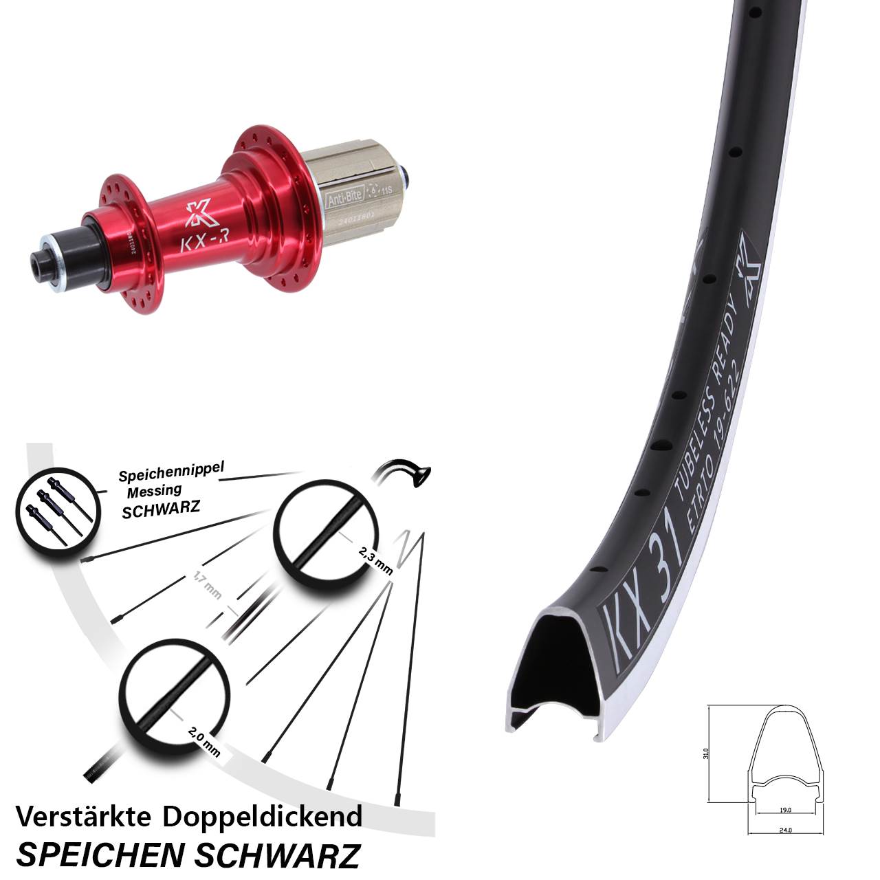 Hinterrad 28 Zoll KX R 310 rot 8-12 fach HG QR