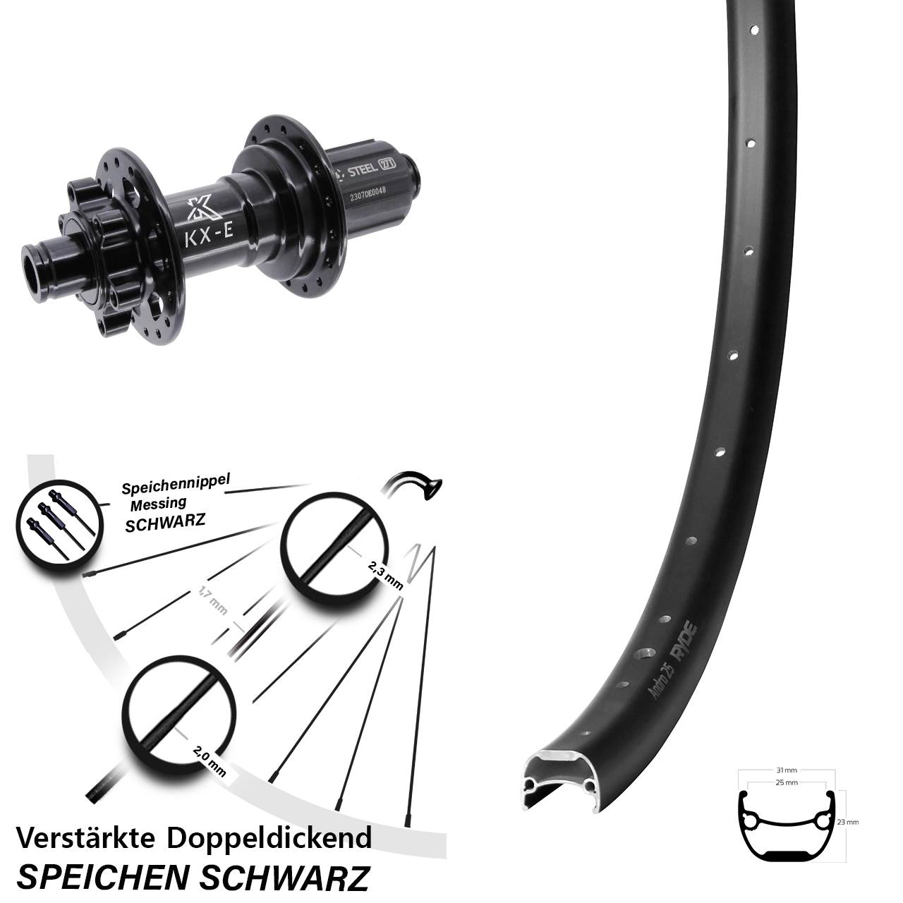 Ryde Andra 25 KX-E Heavy Duty 28 Zoll Disc Hinterrad 12x148 8-12 fach HG