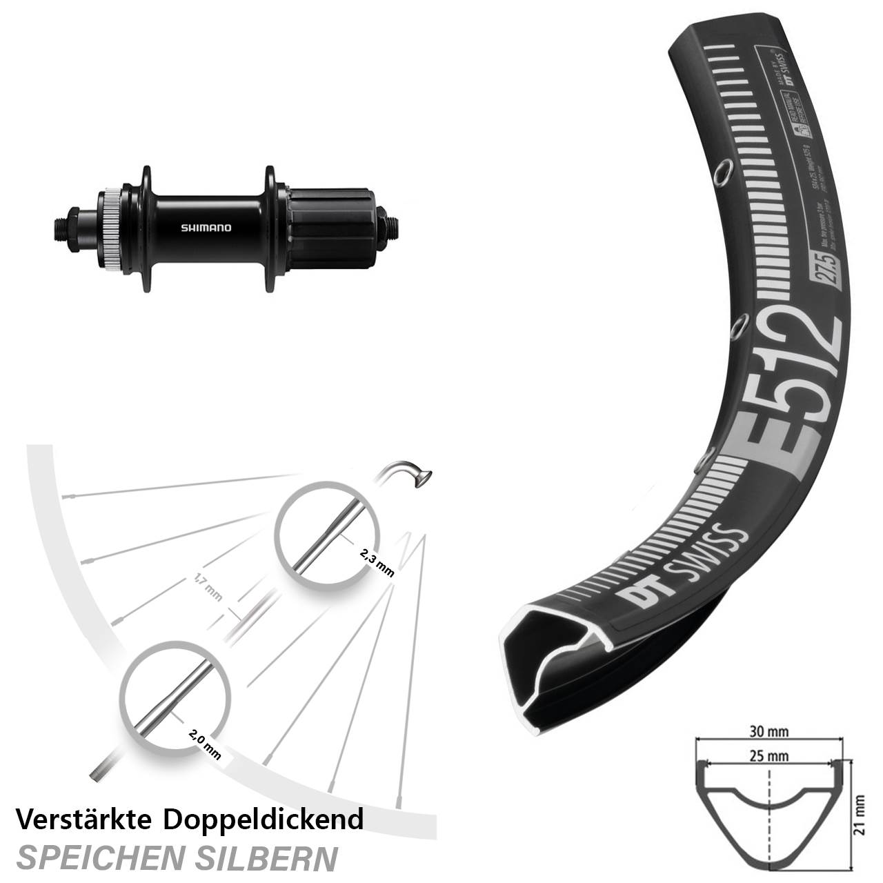 29 Zoll DT Swiss E512 Shimano FH-QC400 Centerlock Hinterrad QR 8-11 fach HG