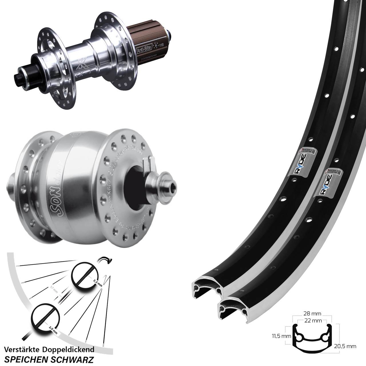 Ryde Andra 35 KX-T SON delux 650B Laufradsatz QR 8-12 fach