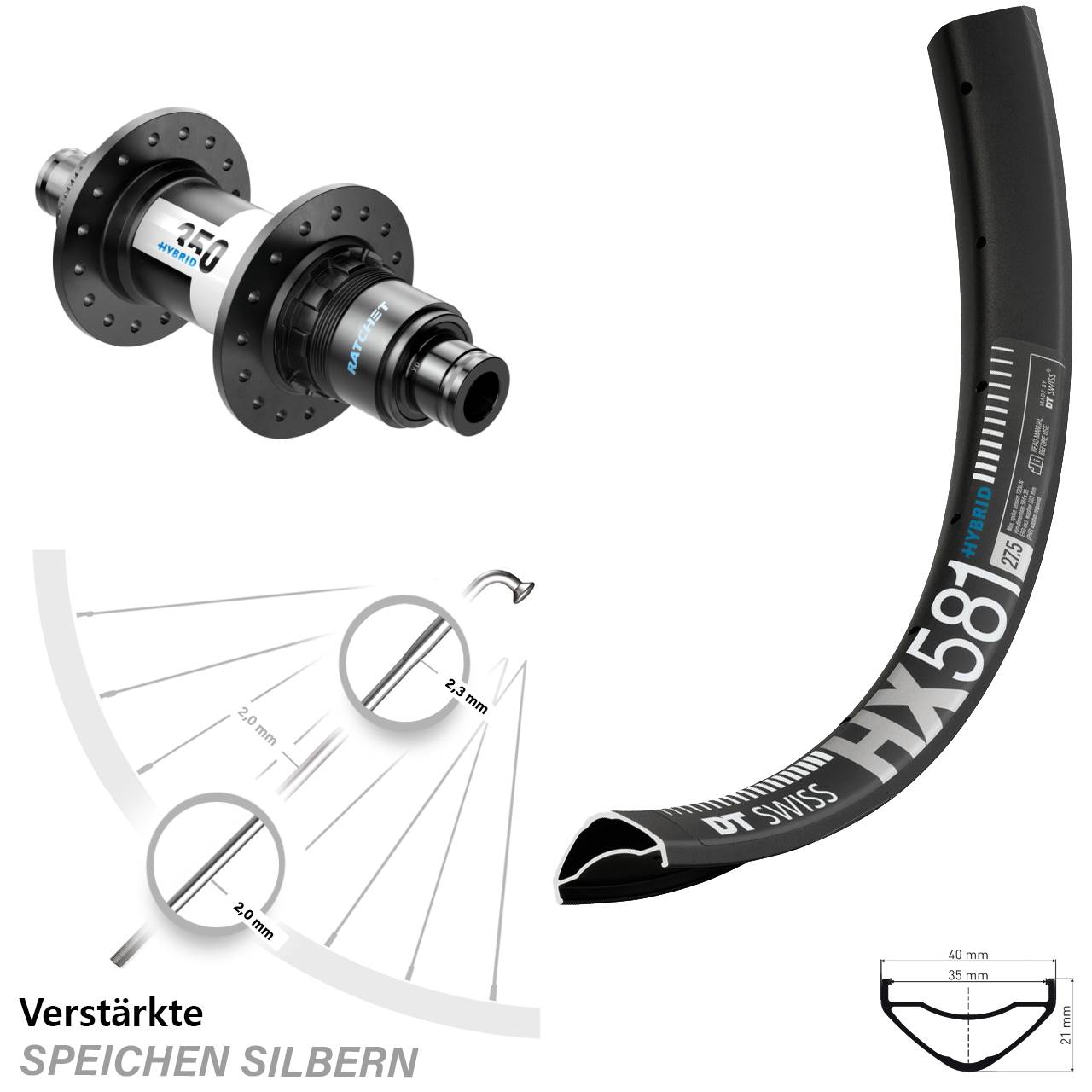 DT Swiss HX581-350 Hybrid 27,5 Zoll Hinterrad Centerlock 12x148 XD 11-12 fach