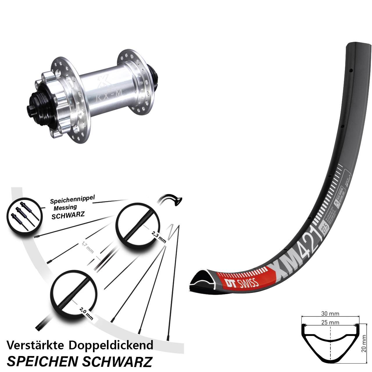 29 Zoll DT Swiss XM421 KX-M Disc Laufrad für Schnellspanner
