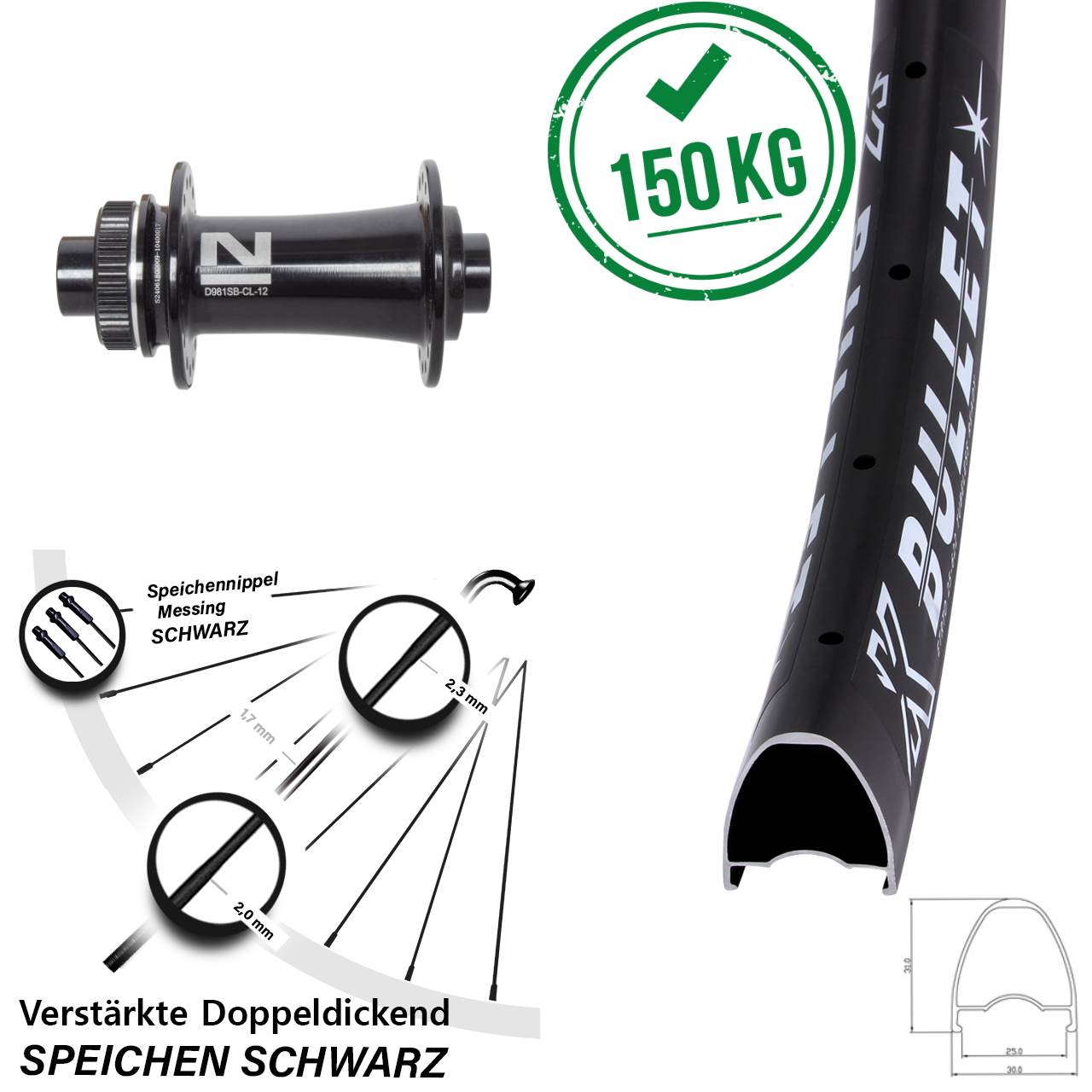 29 Zoll KX Bullet Novatec D981 Disc Vorderrad 12x100
