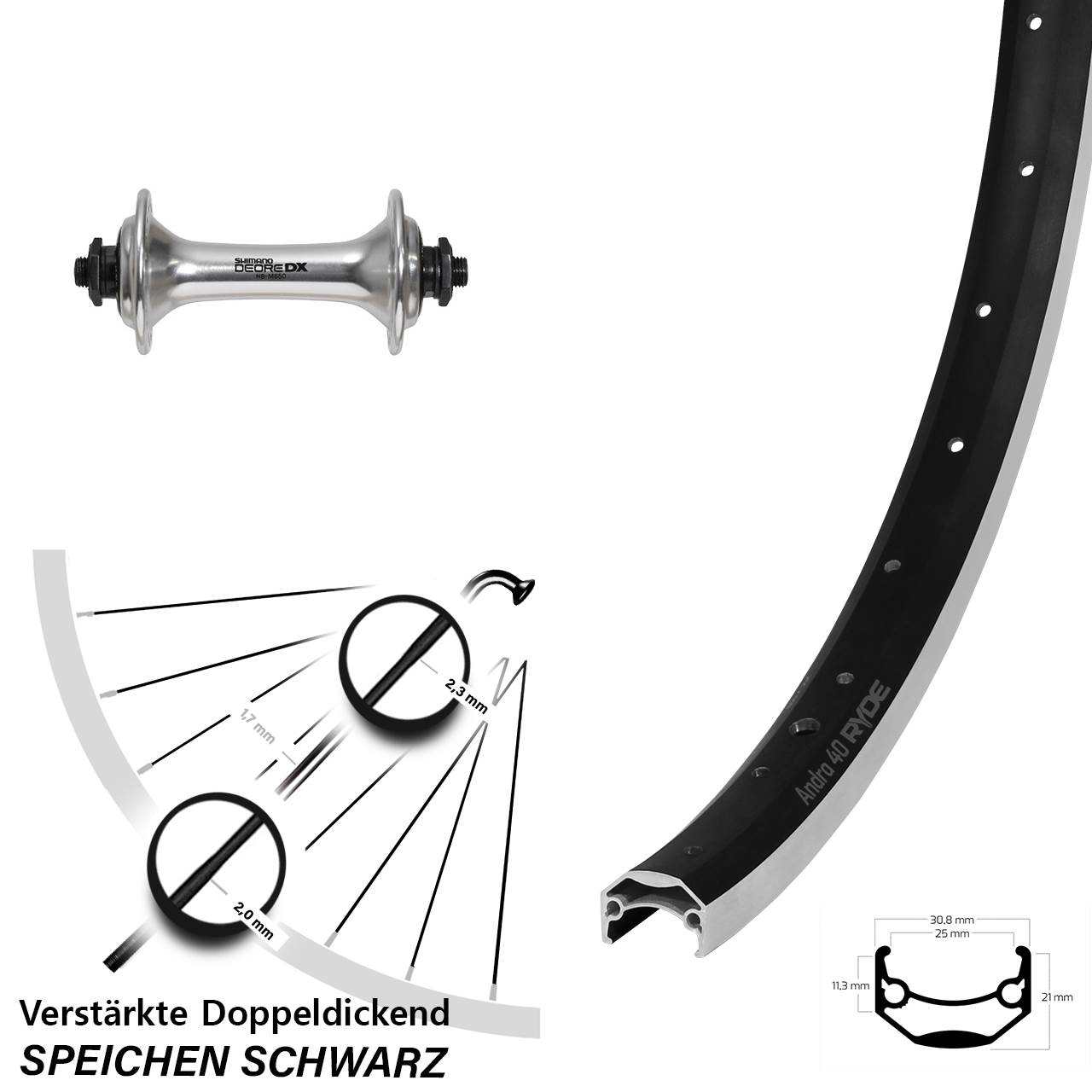 Vorderrad 26 Zoll Ryde Andra 40 Shimano Deore DX QR