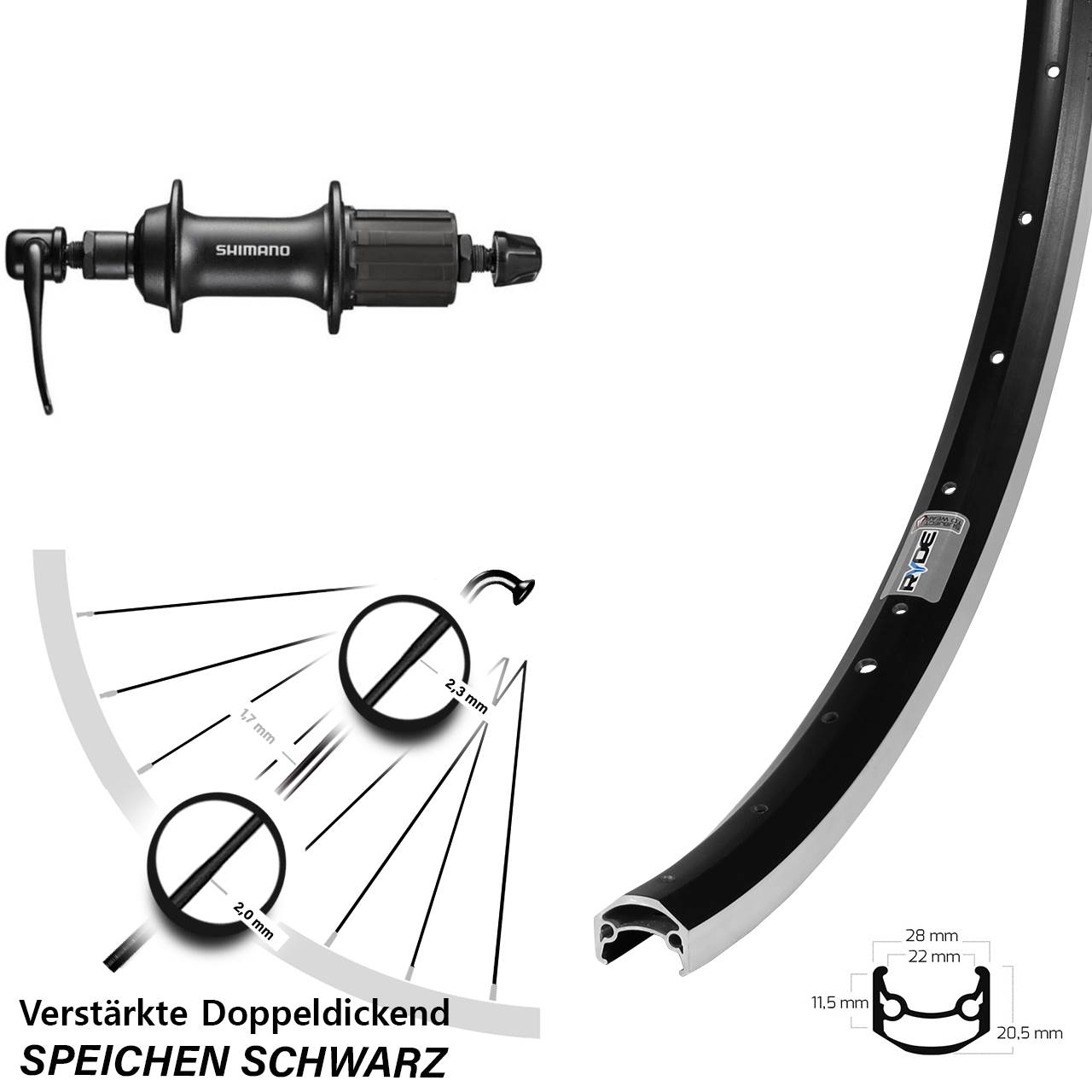 Hinterrad QR 650B Ryde Andra 35 Shimano FH-T3000 8-11 fach HG