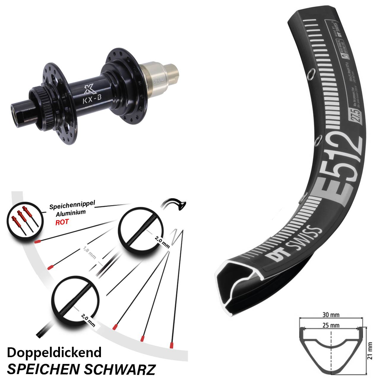 DT Swiss E 512 27,5 Zoll Hinterrad KX-B Centerlock XD 12x148
