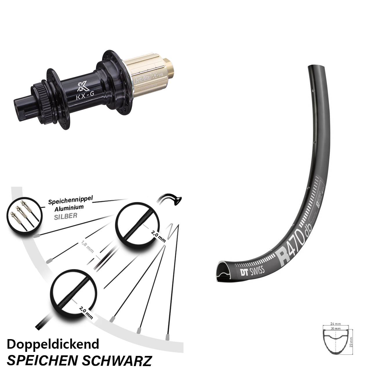 28 Zoll Hinterrad KX-G Steckachse 11-12 fach DT Swiss R 470 DB Centerlock 24 Speichen