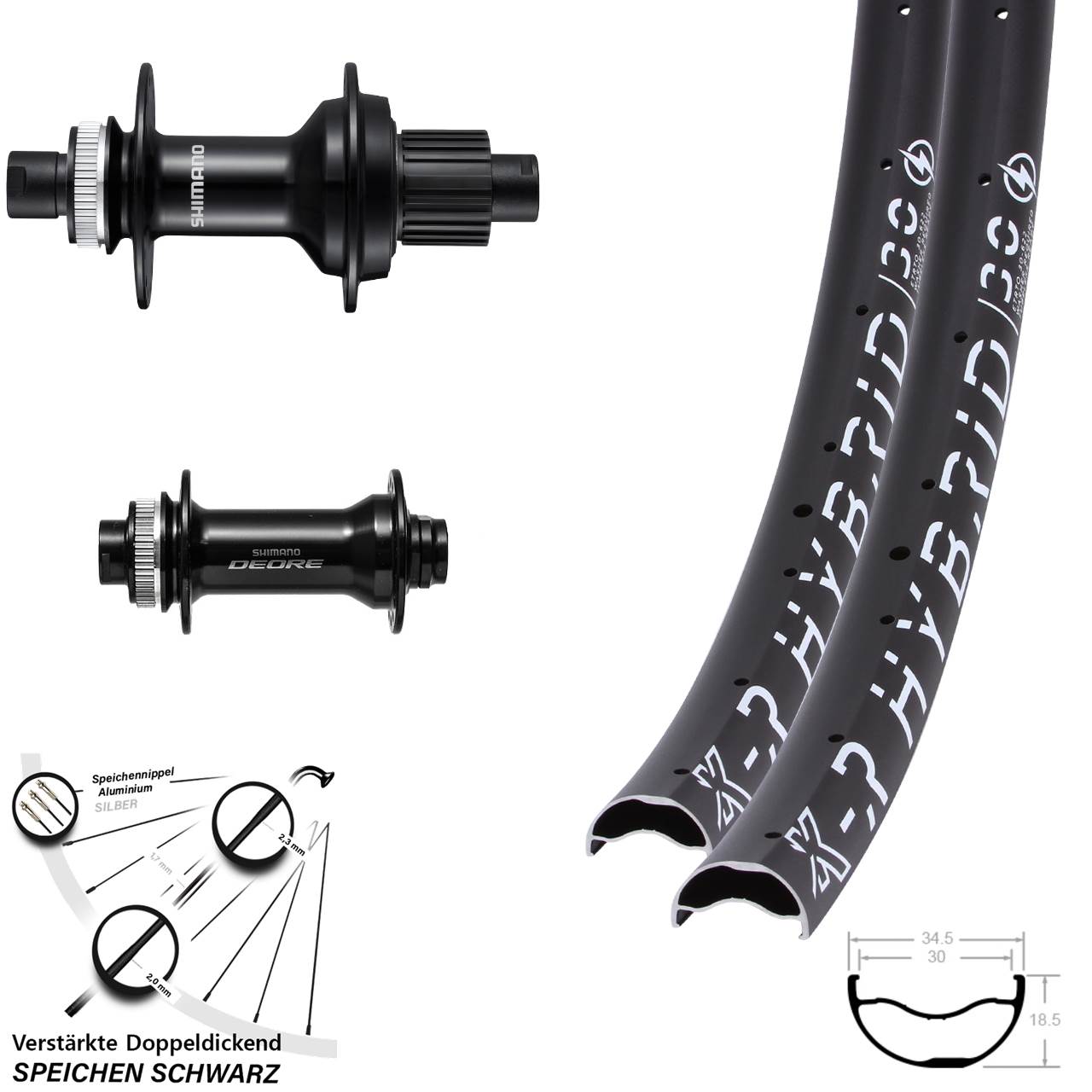 29 Zoll KX-R Hybrid 30 Shimano Deore FH-MT510-B Disc Laufradsatz Boost Micro Spline