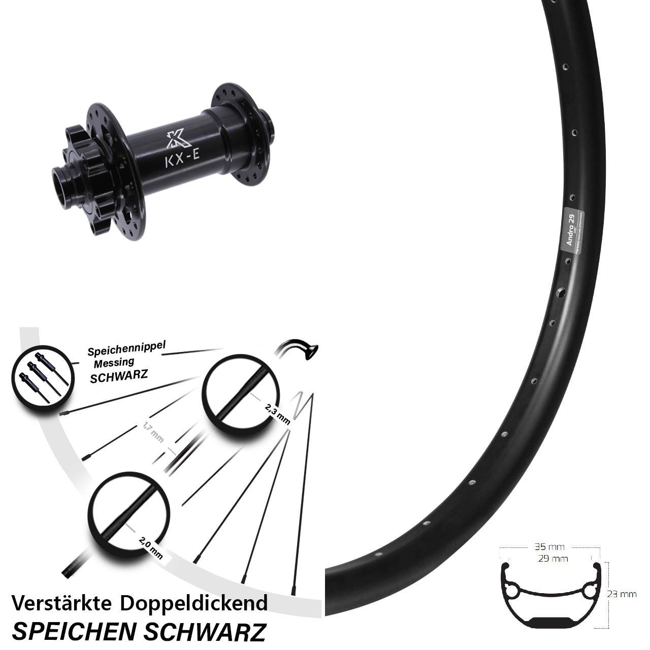 Vorderrad 6-Loch 20 Zoll Ryde Andra 29 KX-E Heavy Duty 15x110 Boost