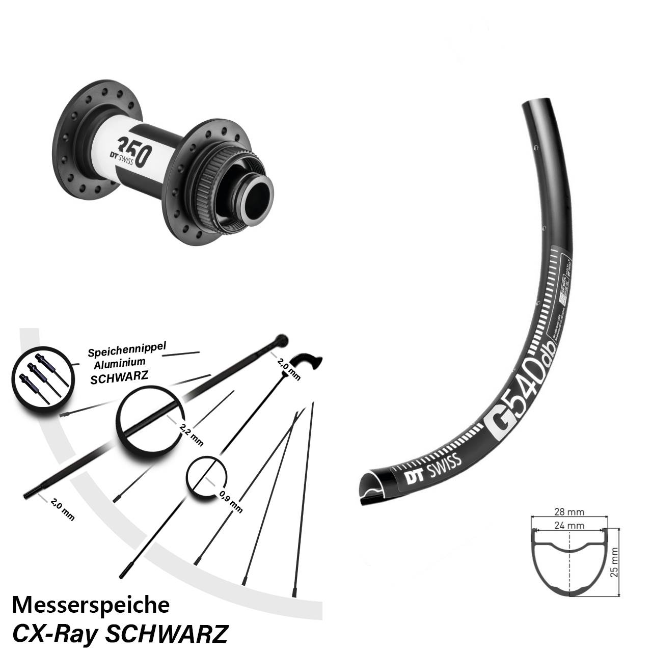 28-29 Zoll G 540 DT Swiss 350 Centerlock Vorderrad 15x100 CX-Ray