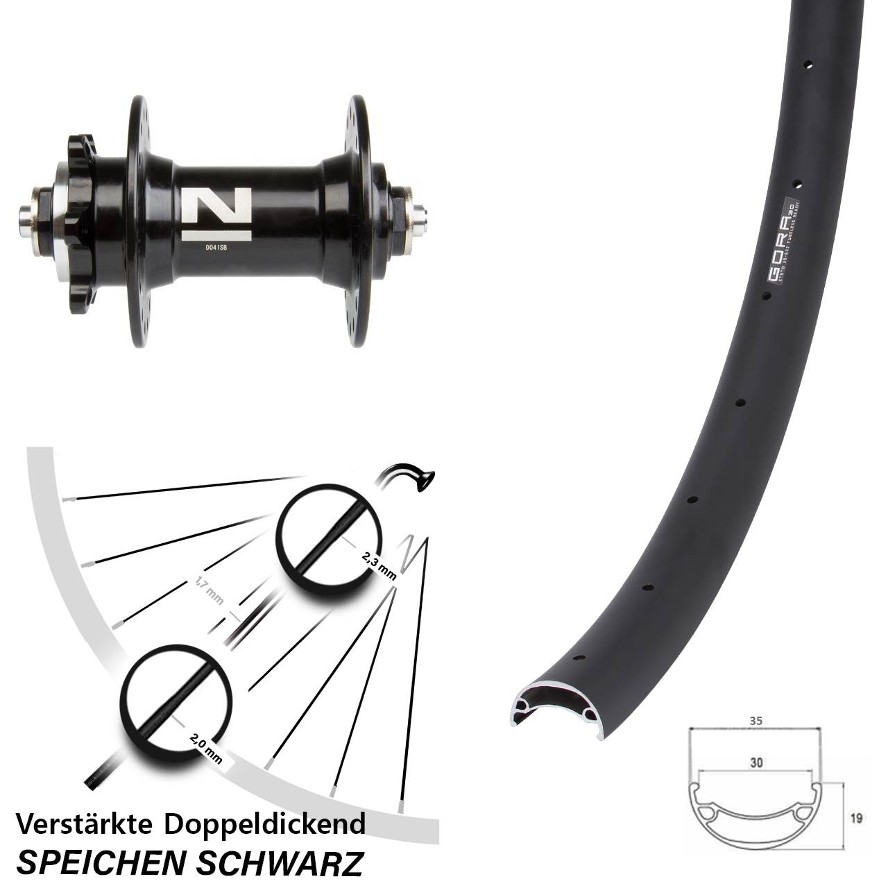 26 Zoll Gora 30 Novatec D041 Vorderrad 6-Loch für Schnellspanner