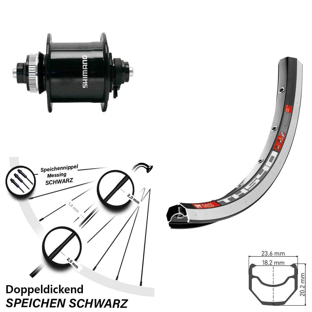 Shimano DH-UR700 DT Swiss TK540 28 Zoll Vorderrad