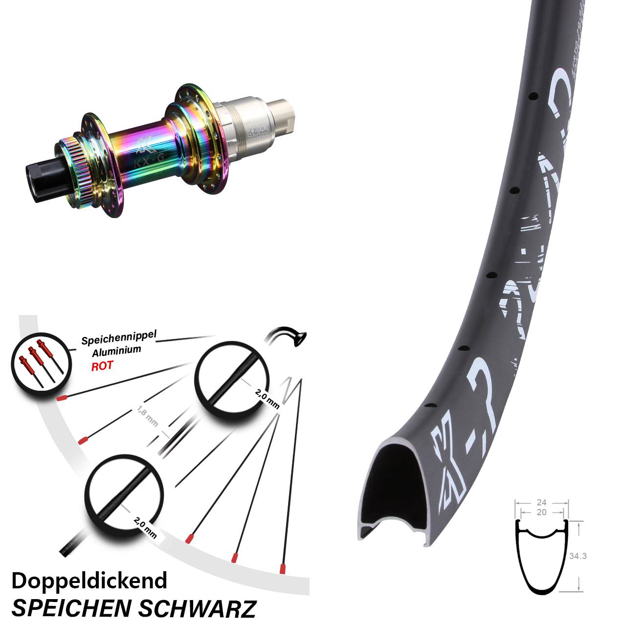 Centerlock Hinterrad 28 Zoll KX-GR Road Oilslick 12x142