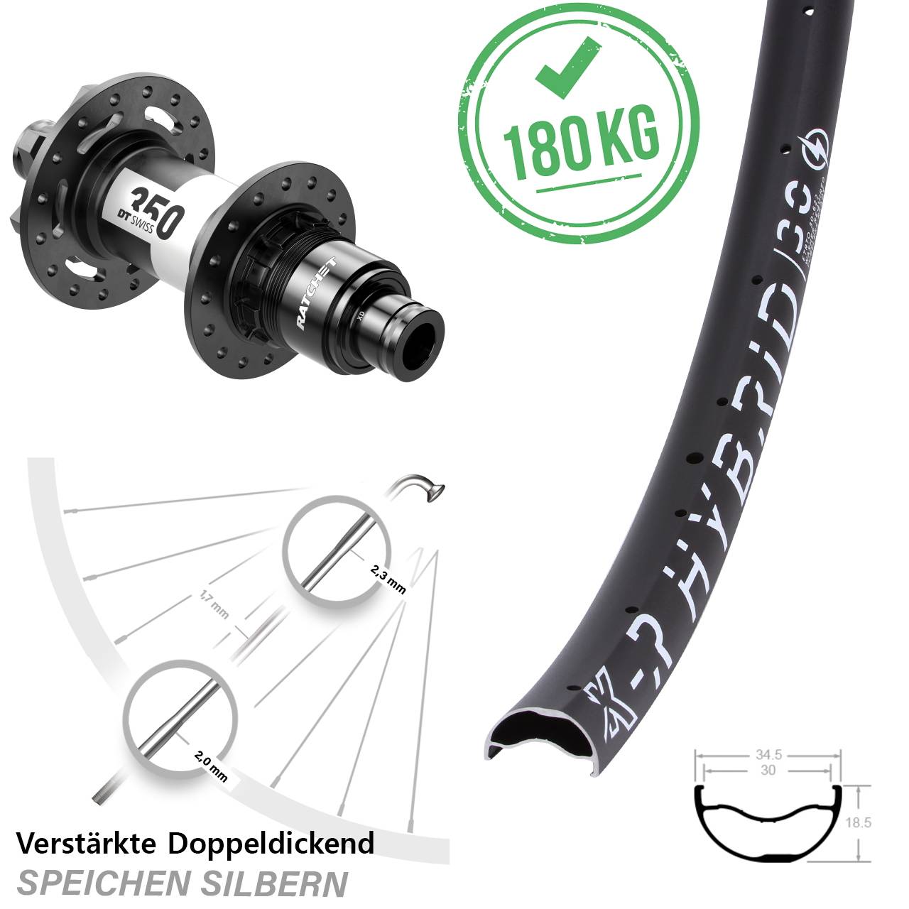 KX-R Hybrid 30 DT Swiss 350 Ratchet 36 29 Zoll Disc Hinterrad 12x142 XD