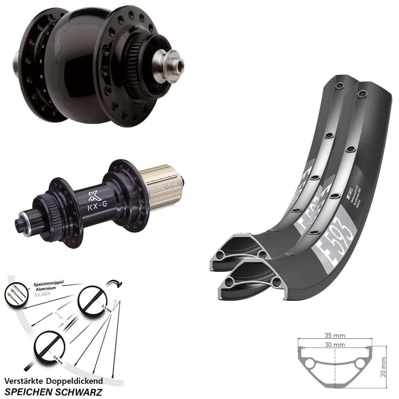 Laufradsatz Centerlock für Schnellspanner 29 Zoll DT Swiss E593 KX-G SON 28 8-12 fach