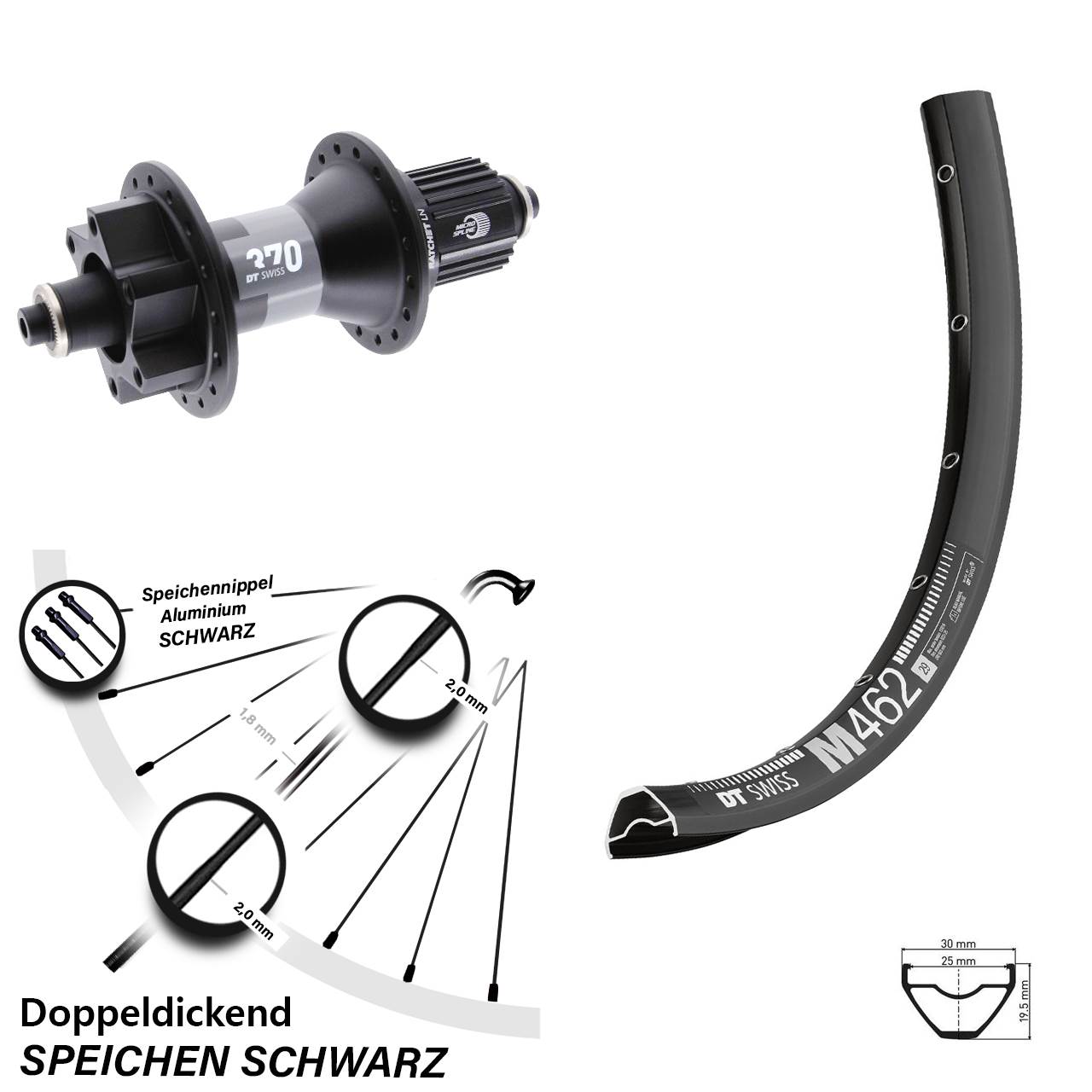 Disc Hinterrad 650B DT Swiss M462 370 Micro Spline QR Boost
