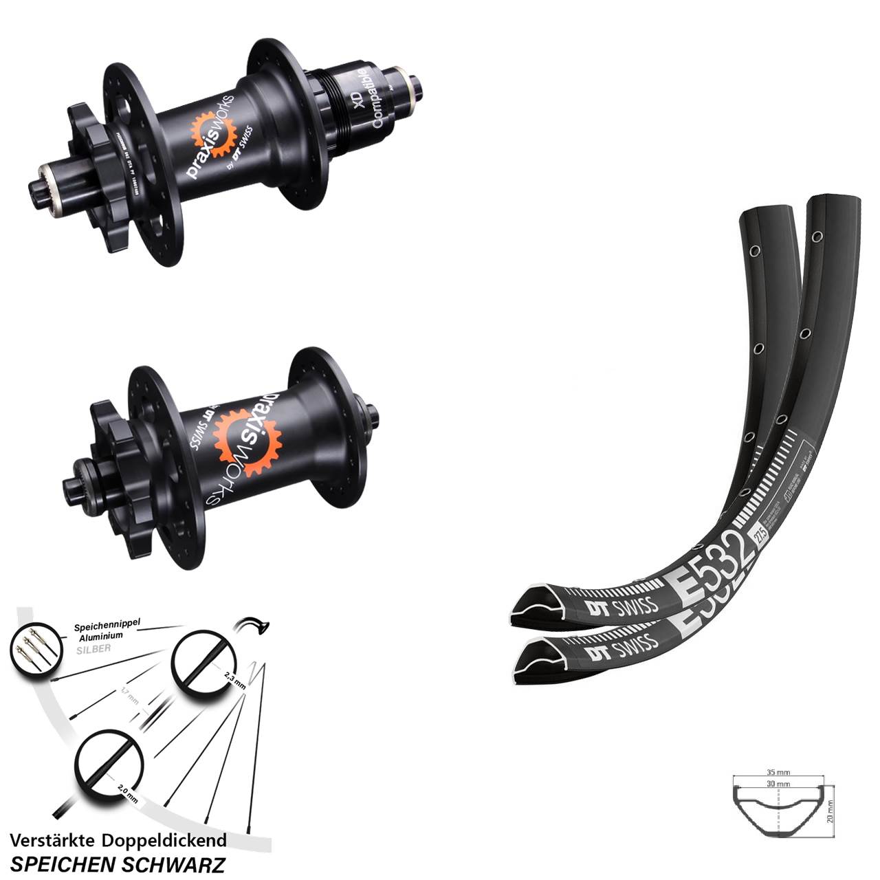29 Zoll DT Swiss E532-350 Disc Laufradsatz für Schnellspanner XD 11-12 fach