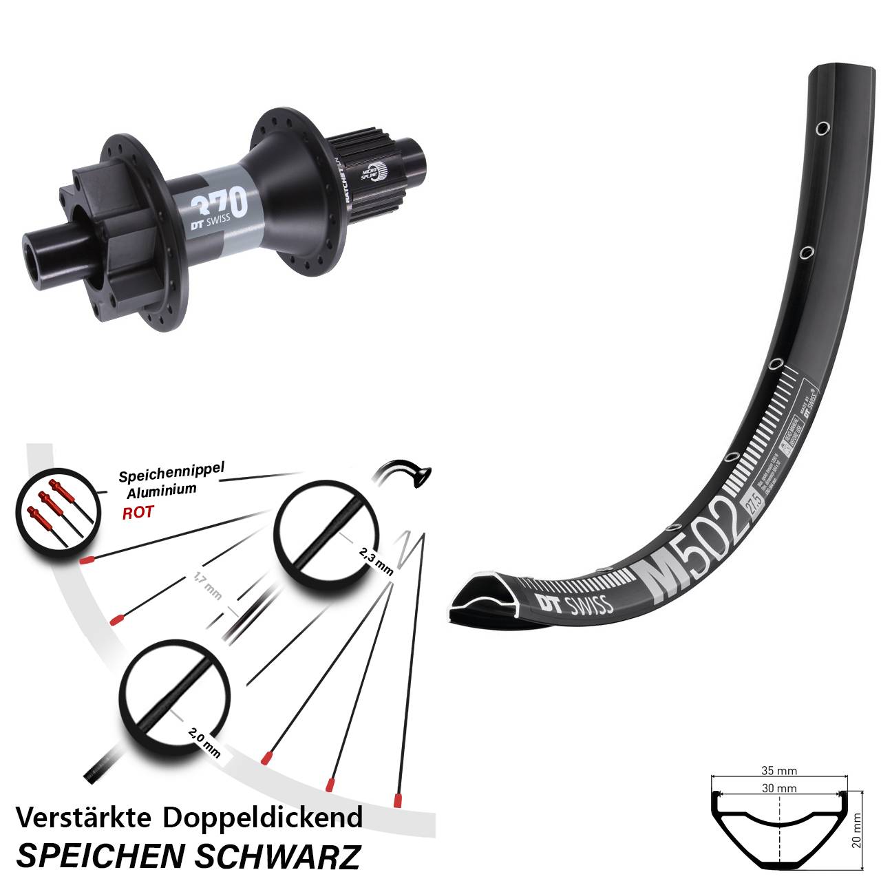 Hinterrad 6-Loch Disc 12x148 29 Zoll DT Swiss M 502-370 Shimano Micro Spline