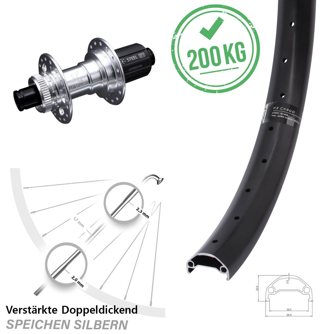 26 Zoll KX-E Cargo Disc Hinterrad 12x142 8-12 fach HG