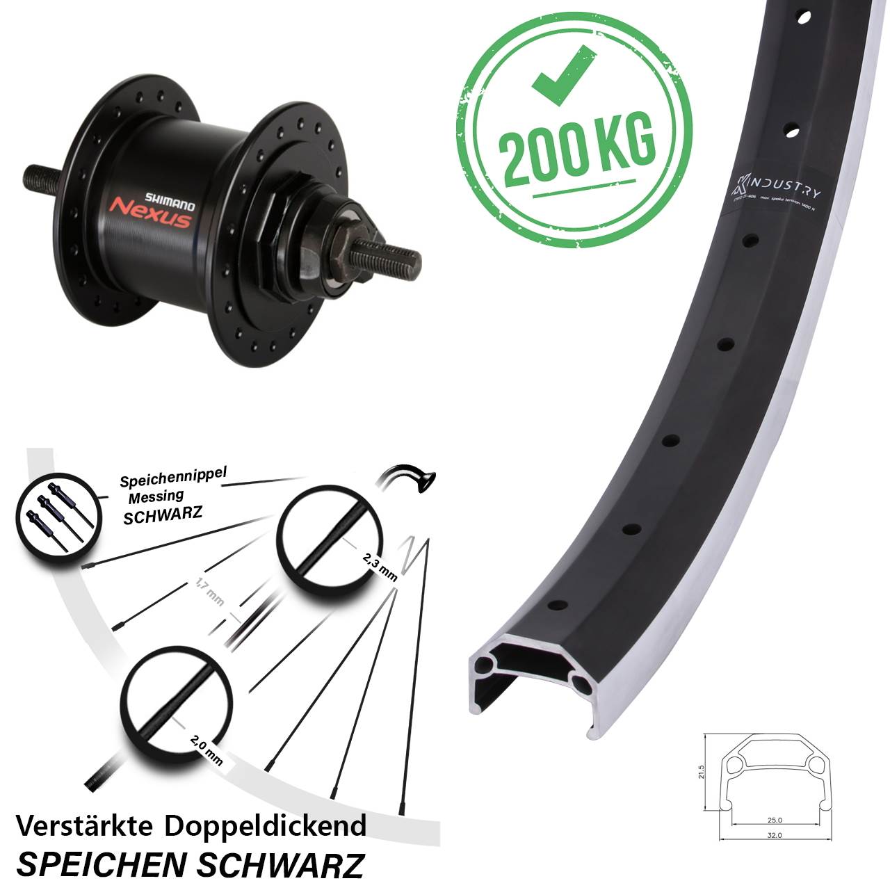 KX Industry Shimano DH-C3000 20 Zoll Laufrad mit Nabendynamo