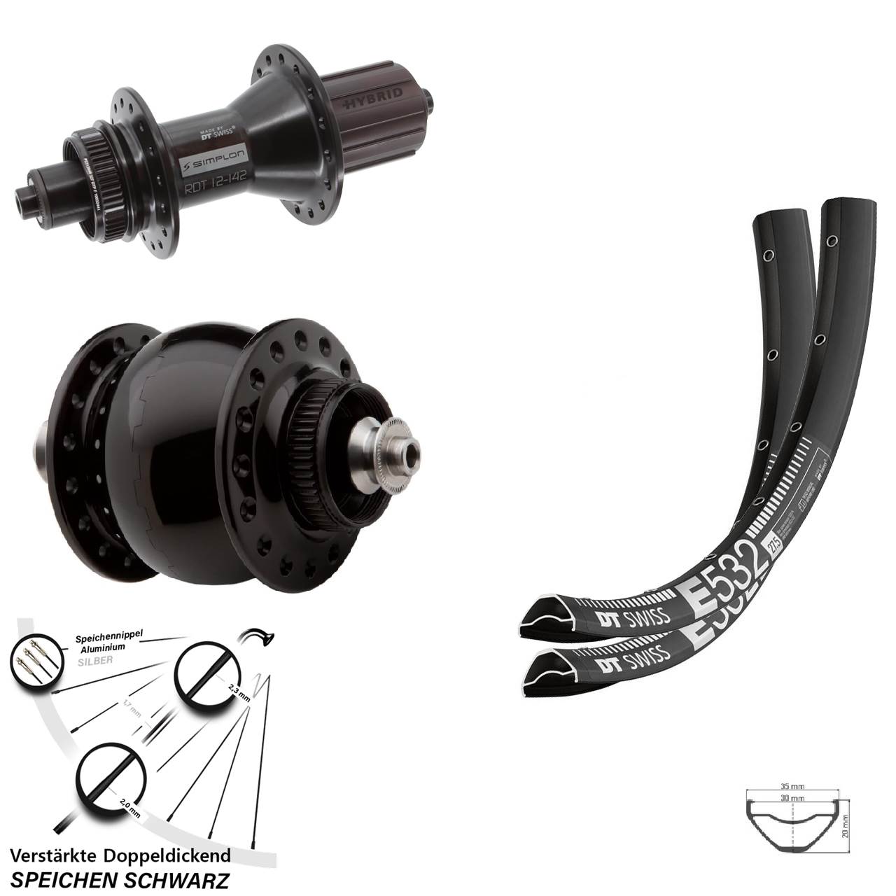 29 Zoll DT Swiss E532-370 Hybrid SONdelux Centerlock Laufradsatz QR 8-11 fach