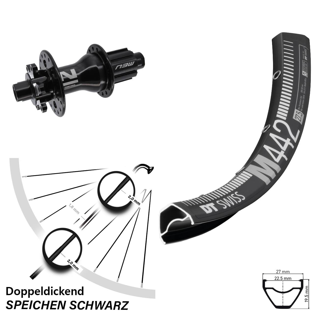 28-29 Zoll DT Swiss M 442 Novatec Superlight 6-Loch Hinterrad 12x142 Campagnolo N3W