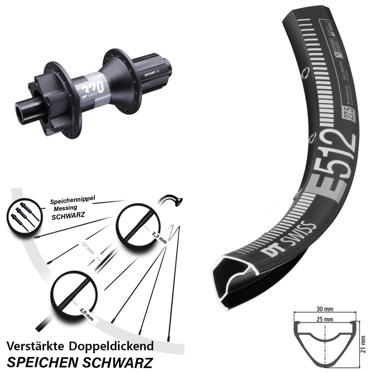 DT Swiss E 512-370 6-Loch 29 Zoll Hinterrad 12x148 Boost 8-11 fach HG