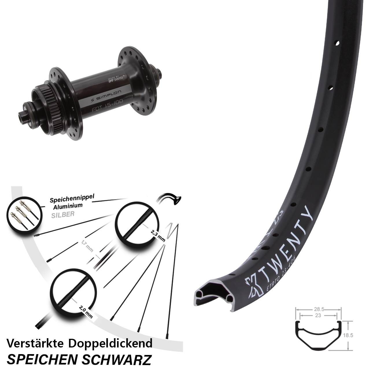 Disc Vorderrad für Schnellspanner 20 Zoll KX Twenty DT Swiss 370