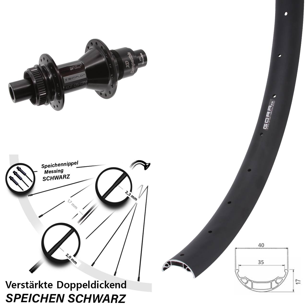 Centerlock Hinterrad 27,5 Zoll Gora 35 DT Swiss 370 XD 12x142