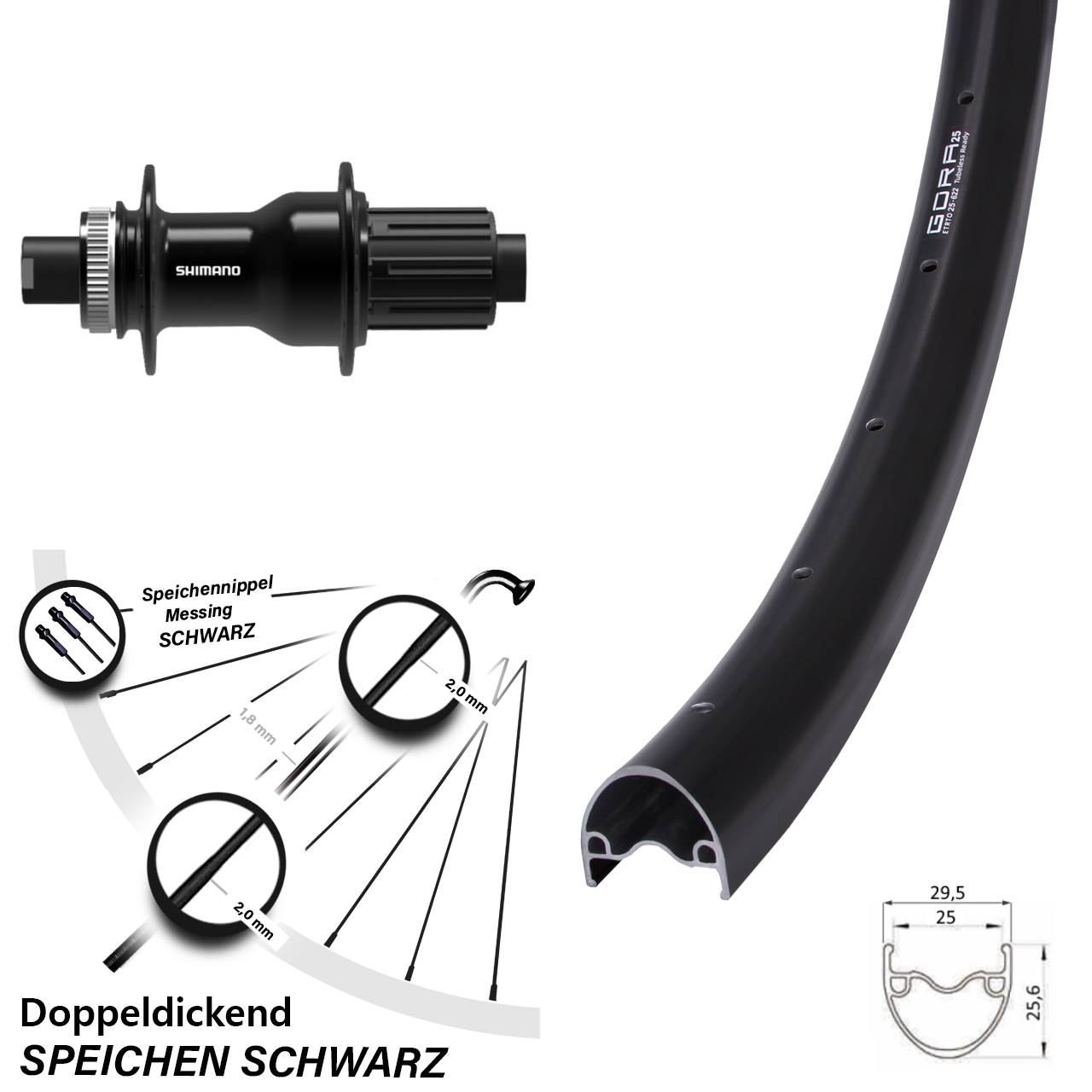 Disc Hinterrad 12x142 28-29 Zoll Gora 25 Shimano FH-TC500 11-12 fach