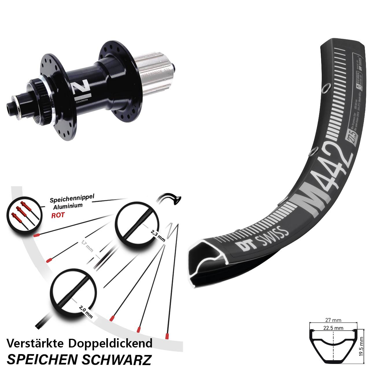 28-29 Zoll DT Swiss M 442 Novatec D042SB Hinterrad Centerlock für Schnellspanner 8-12 fach