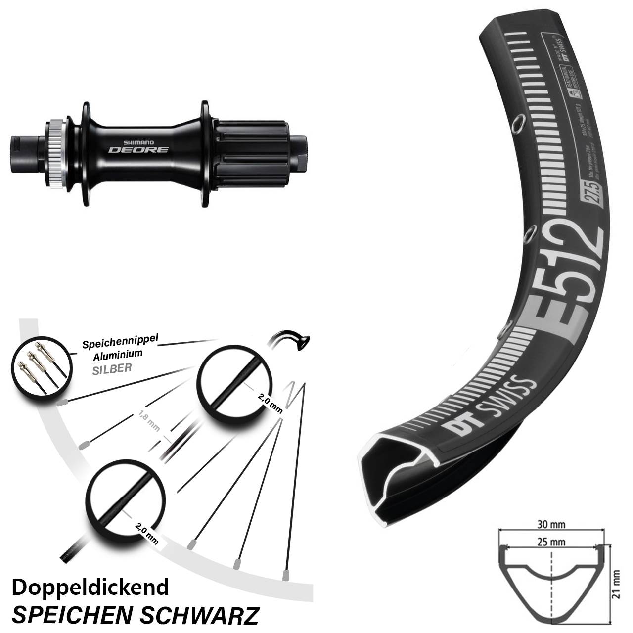 29 Zoll DT Swiss E 512 Shimano Deore Boost Disc Hinterrad 12x148 Boost 8-11 fach