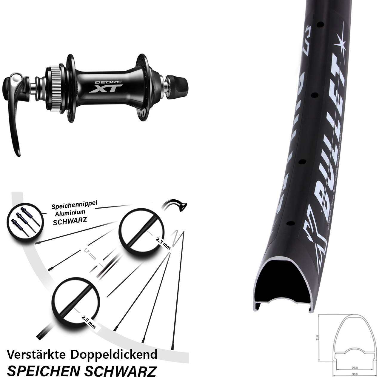 Disc Vorderrad 28-29 Zoll KX Bullet Shimano HB-M8000 für Schnellspanner