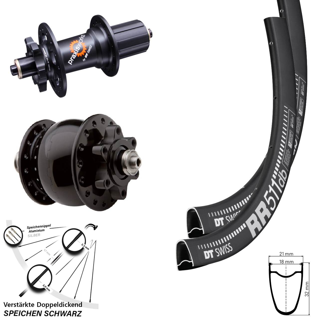 DT Swiss RR511 350 SON 28 Zoll Disc Laufradsatz für Schnellspanner 8-11 fach HG