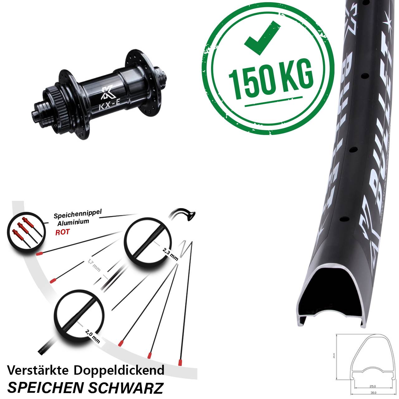29 Zoll KX-E Bullet OS 4-fach gelagert Disc Vorderrad QR